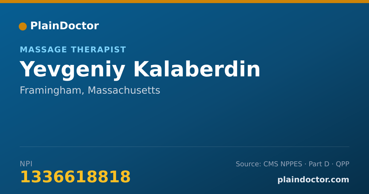 Shareable card for Yevgeniy Kalaberdin - Massage Therapist, Framingham, MA
