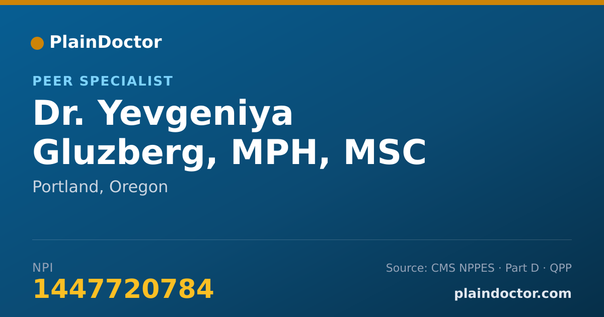 Shareable card for Yevgeniya Gluzberg, MPH, MSC - Peer Specialist, Portland, OR