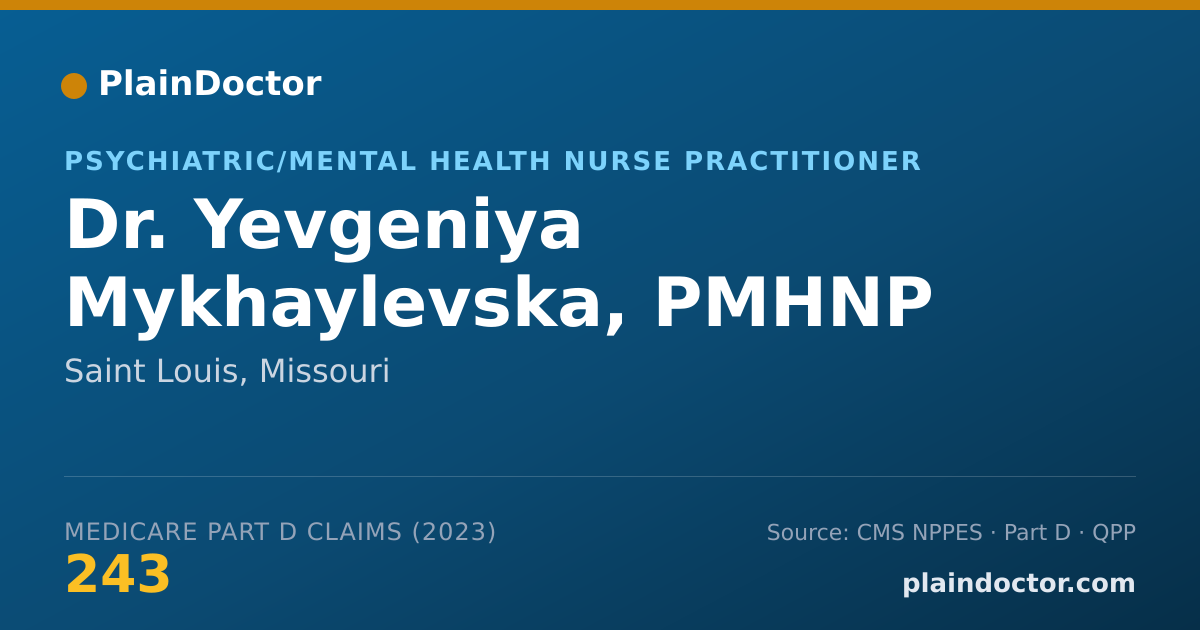 Shareable card for Yevgeniya Mykhaylevska, PMHNP - Psychiatric/Mental Health Nurse Practitioner, Saint Louis, MO