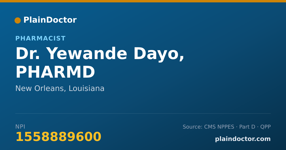 Shareable card for Yewande Dayo, PHARMD - Pharmacist, New Orleans, LA