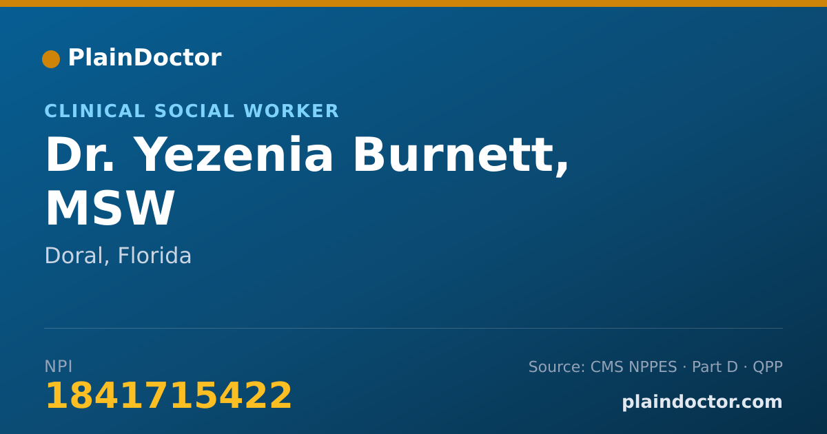 Shareable card for Yezenia Burnett, MSW - Clinical Social Worker, Doral, FL
