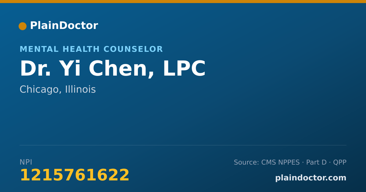 Shareable card for Yi Chen, LPC - Mental Health Counselor, Chicago, IL