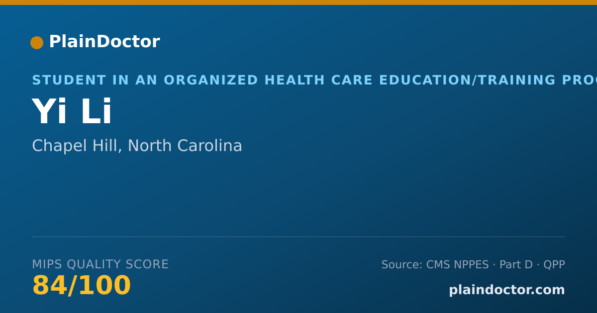 Shareable card for Yi Li - Student in an Organized Health Care Education/Training Program, Chapel Hill, NC