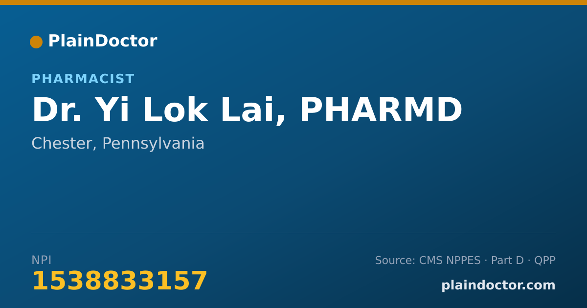 Shareable card for Yi Lok Lai, PHARMD - Pharmacist, Chester, PA