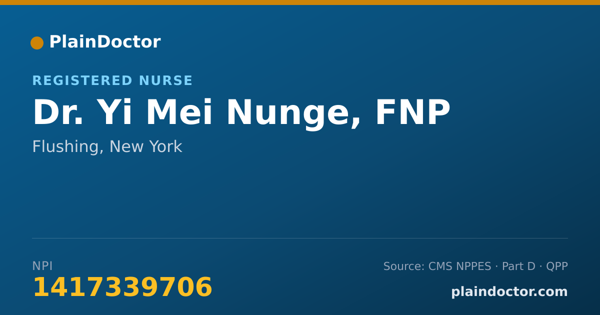 Shareable card for Yi Mei Nunge, FNP - Registered Nurse, Flushing, NY