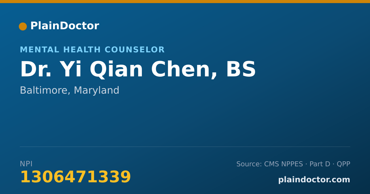 Shareable card for Yi Qian Chen, BS - Mental Health Counselor, Baltimore, MD