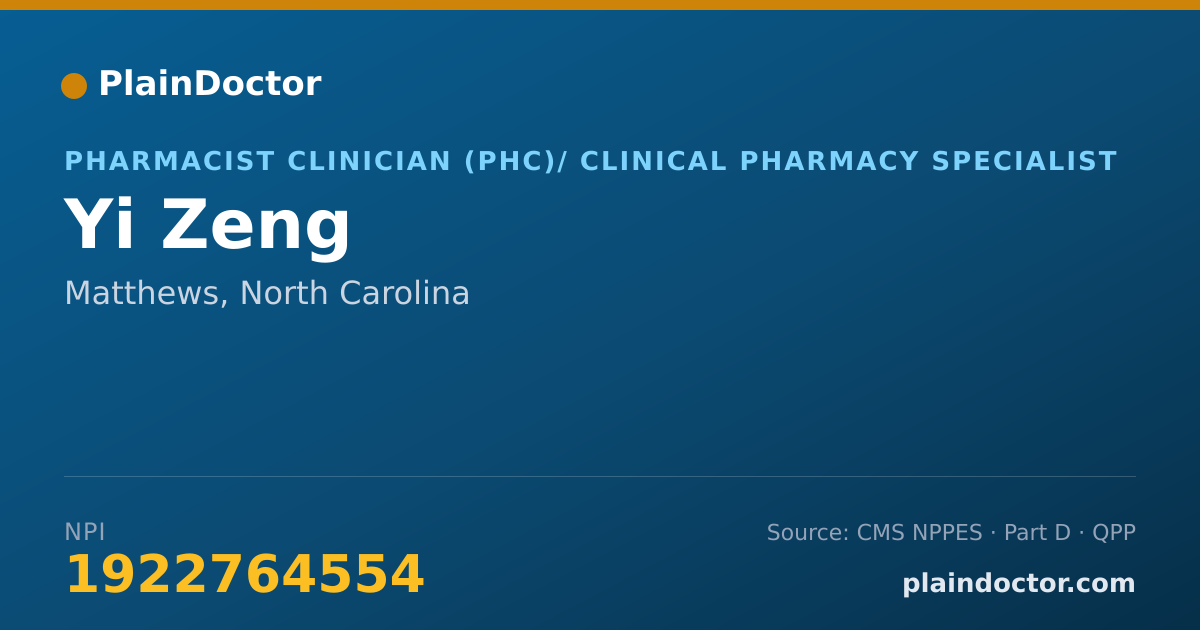 Shareable card for Yi Zeng - Pharmacist Clinician (PhC)/ Clinical Pharmacy Specialist, Matthews, NC
