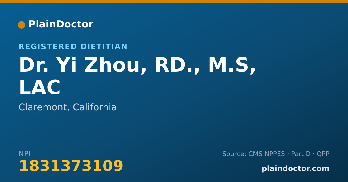Shareable card for Yi Zhou, RD., M.S, LAC - Registered Dietitian, Claremont, CA