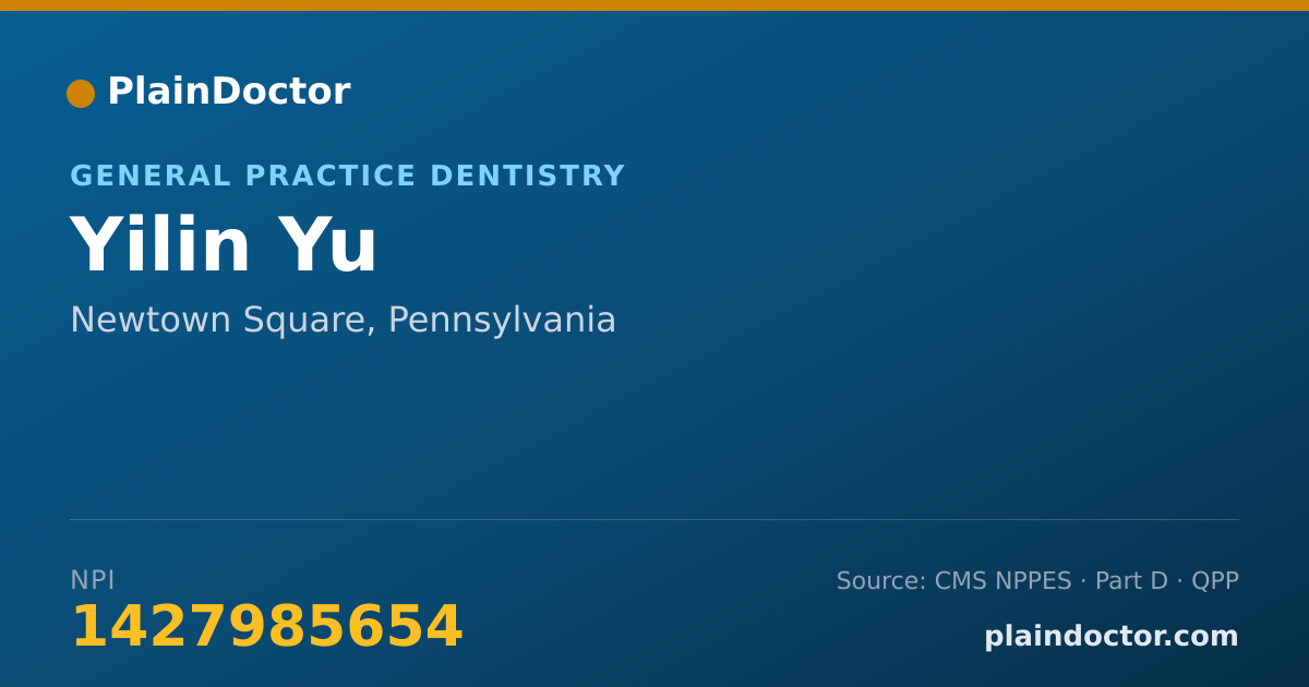 Shareable card for Yilin Yu - General Practice Dentistry, Newtown Square, PA