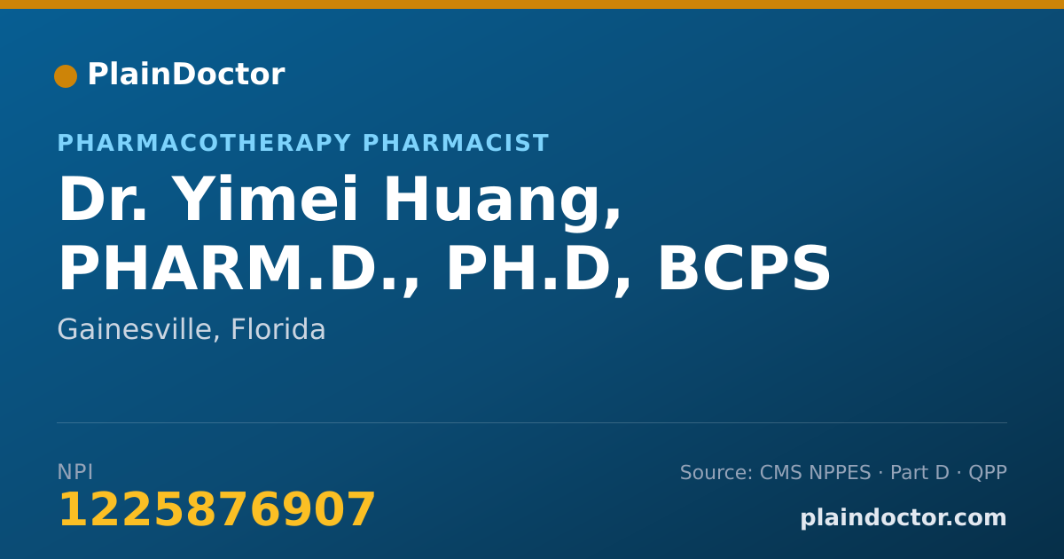 Shareable card for Yimei Huang, PHARM.D., PH.D, BCPS - Pharmacotherapy Pharmacist, Gainesville, FL