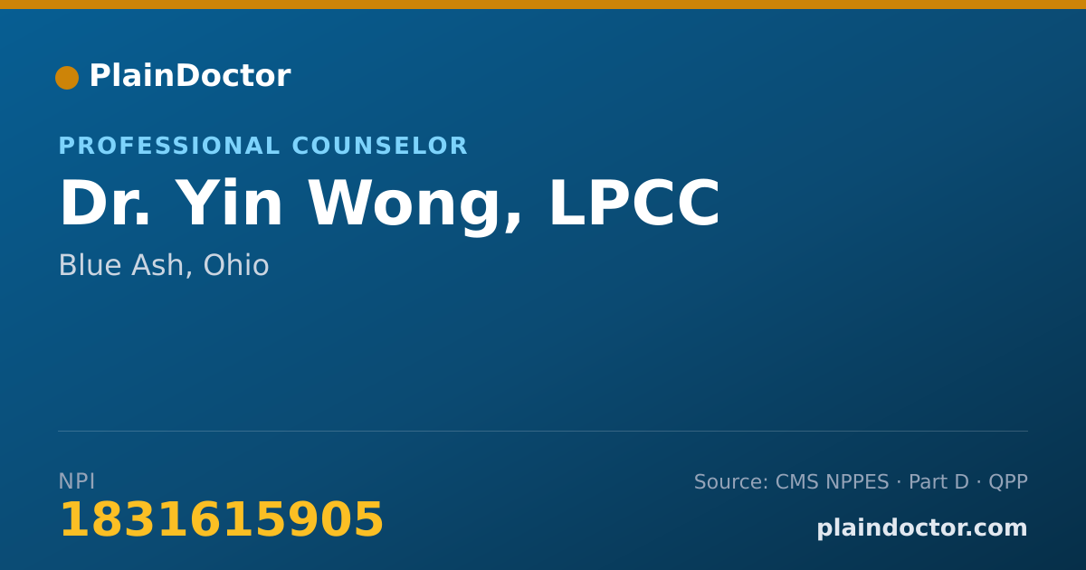 Shareable card for Yin Wong, LPCC - Professional Counselor, Blue Ash, OH