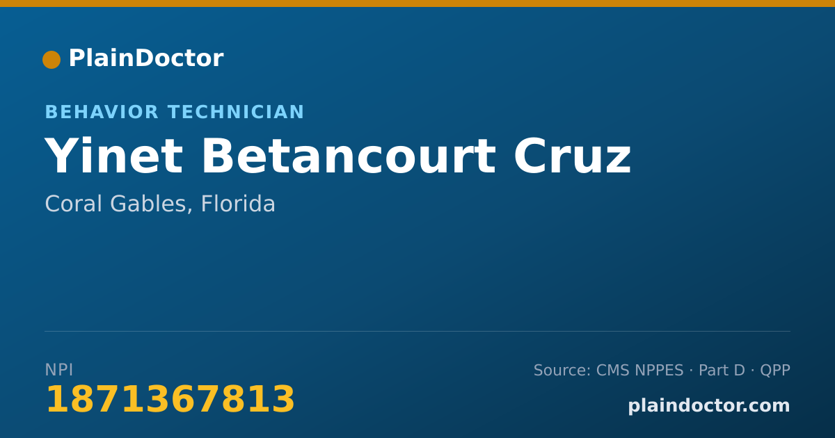 Shareable card for Yinet Betancourt Cruz - Behavior Technician, Coral Gables, FL