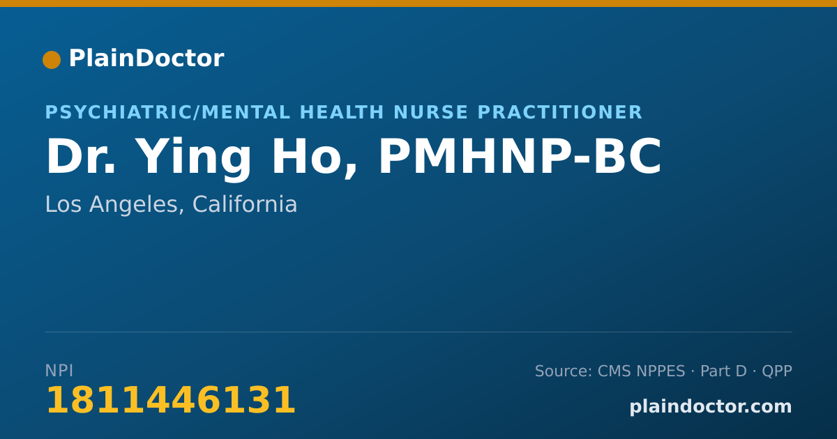Shareable card for Ying Ho, PMHNP-BC - Psychiatric/Mental Health Nurse Practitioner, Los Angeles, CA