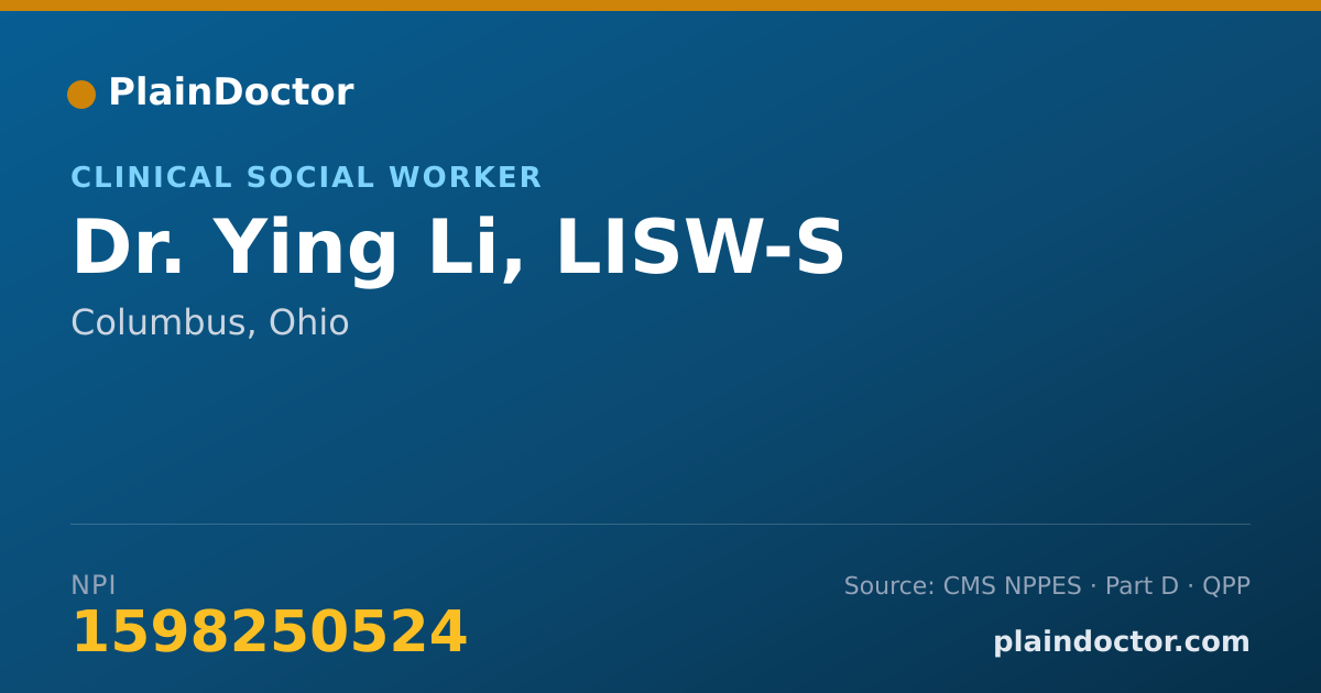 Shareable card for Ying Li, LISW-S - Clinical Social Worker, Columbus, OH
