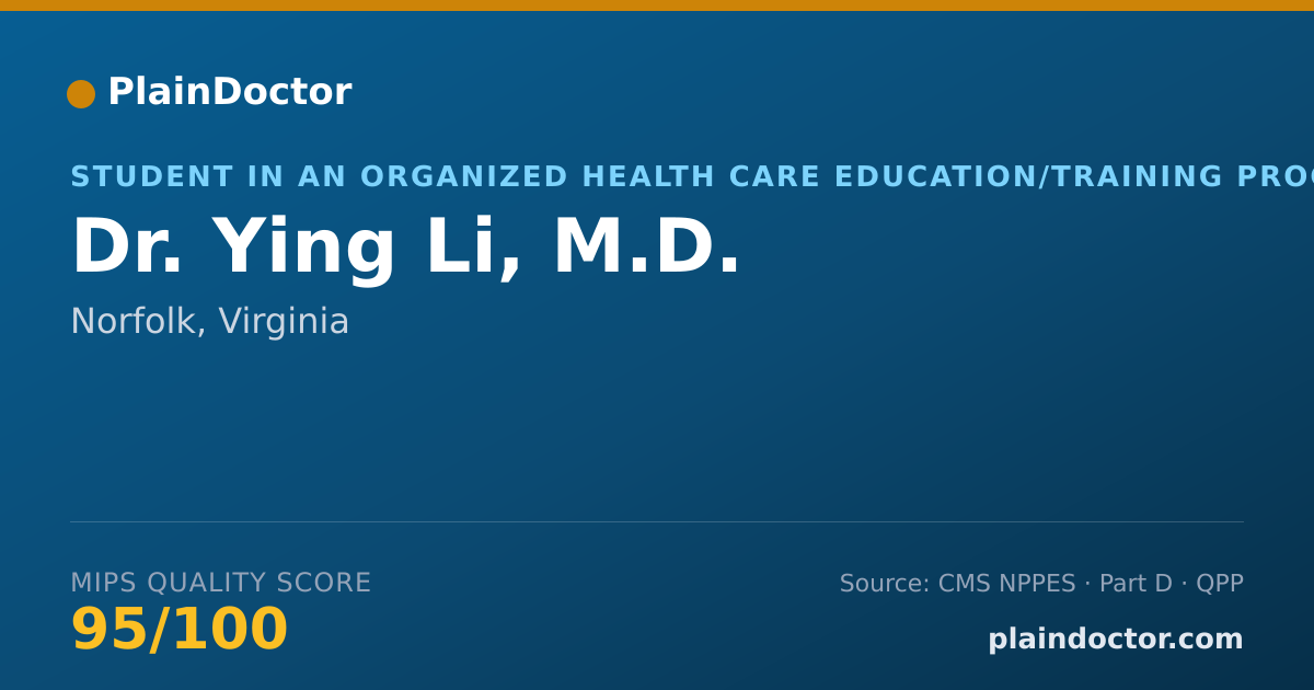 Shareable card for Ying Li, M.D. - Student in an Organized Health Care Education/Training Program, Norfolk, VA