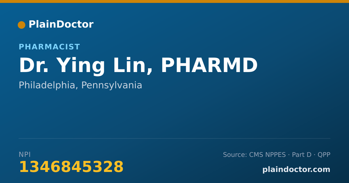 Shareable card for Ying Lin, PHARMD - Pharmacist, Philadelphia, PA