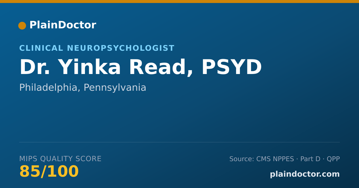 Shareable card for Yinka Read, PSYD - Clinical Neuropsychologist, Philadelphia, PA