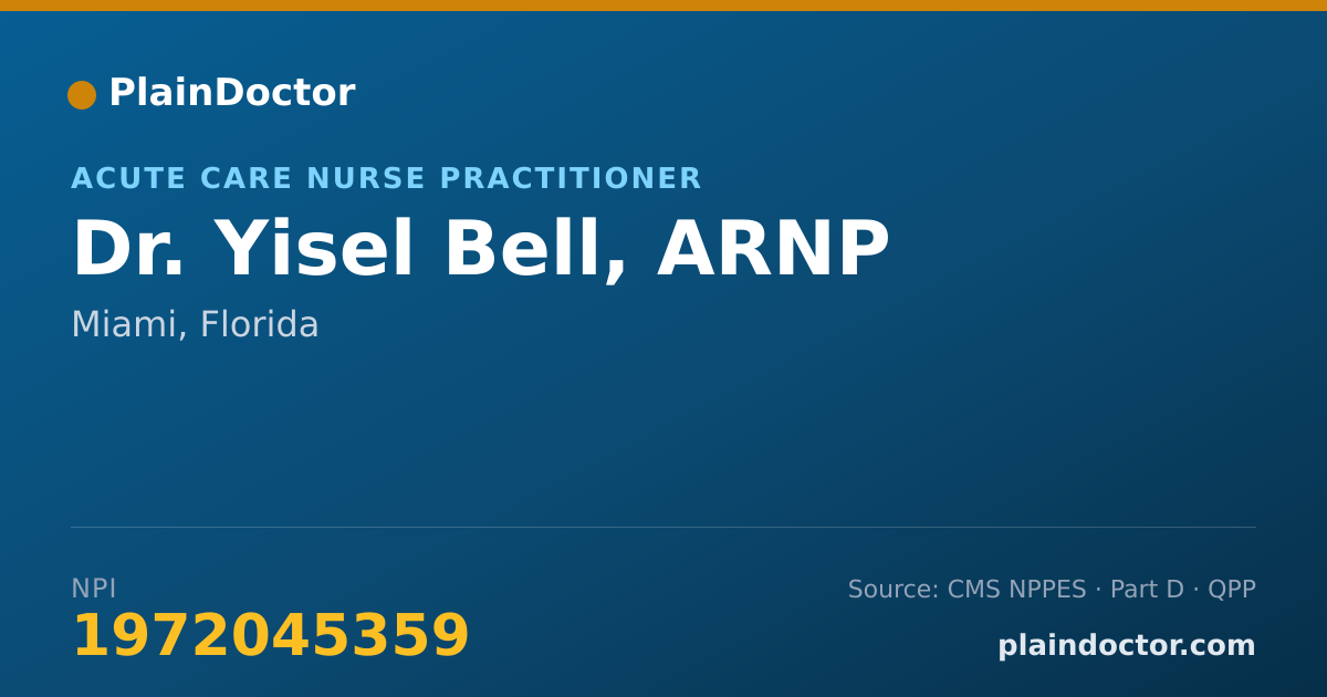 Shareable card for Yisel Bell, ARNP - Acute Care Nurse Practitioner, Miami, FL