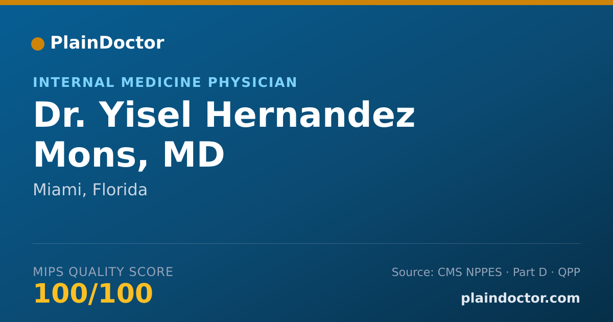 Shareable card for Yisel Hernandez Mons, MD - Internal Medicine Physician, Miami, FL