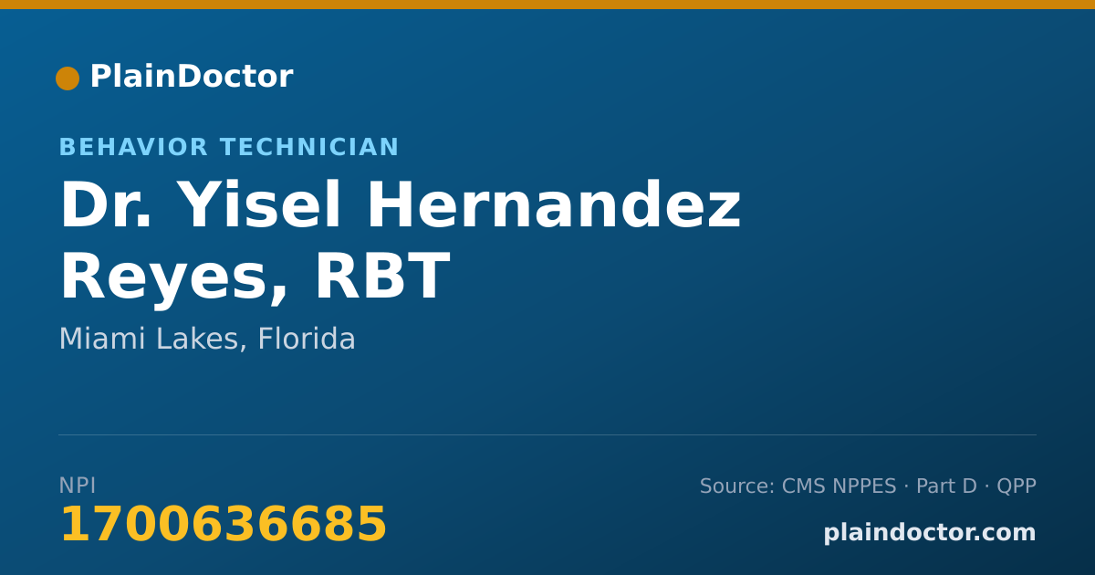 Shareable card for Yisel Hernandez Reyes, RBT - Behavior Technician, Miami Lakes, FL