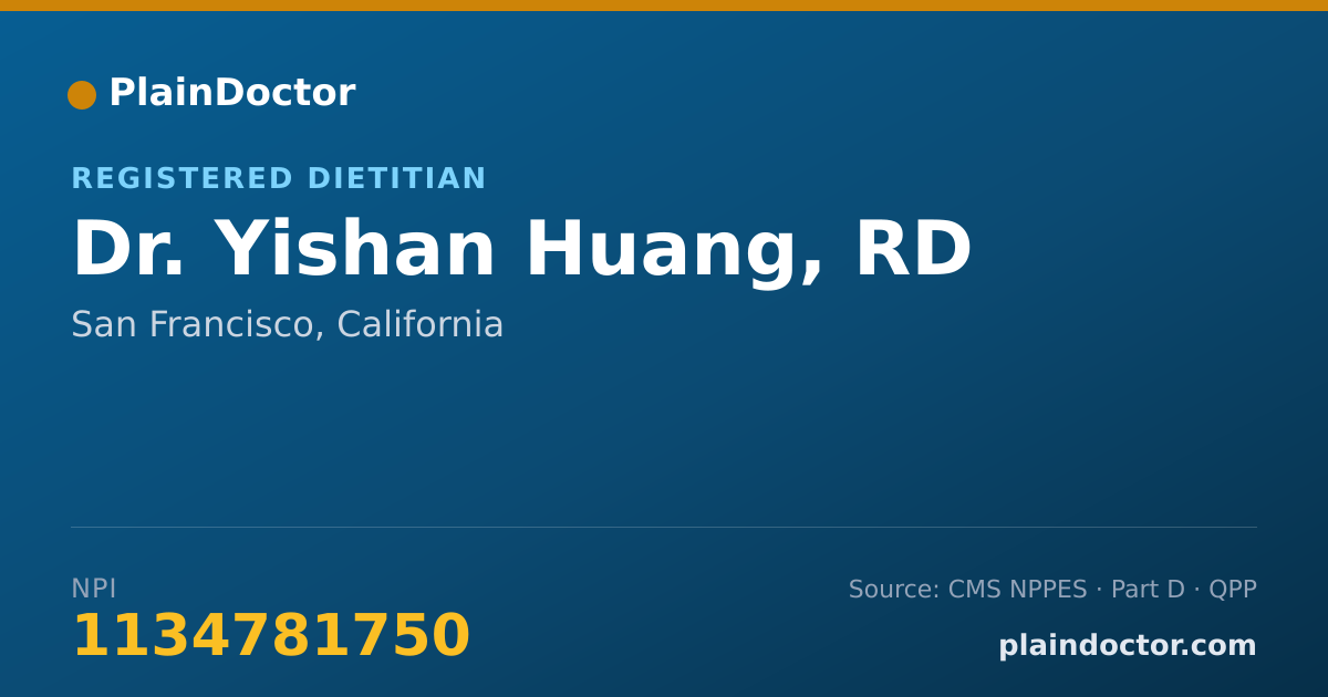Shareable card for Yishan Huang, RD - Registered Dietitian, San Francisco, CA