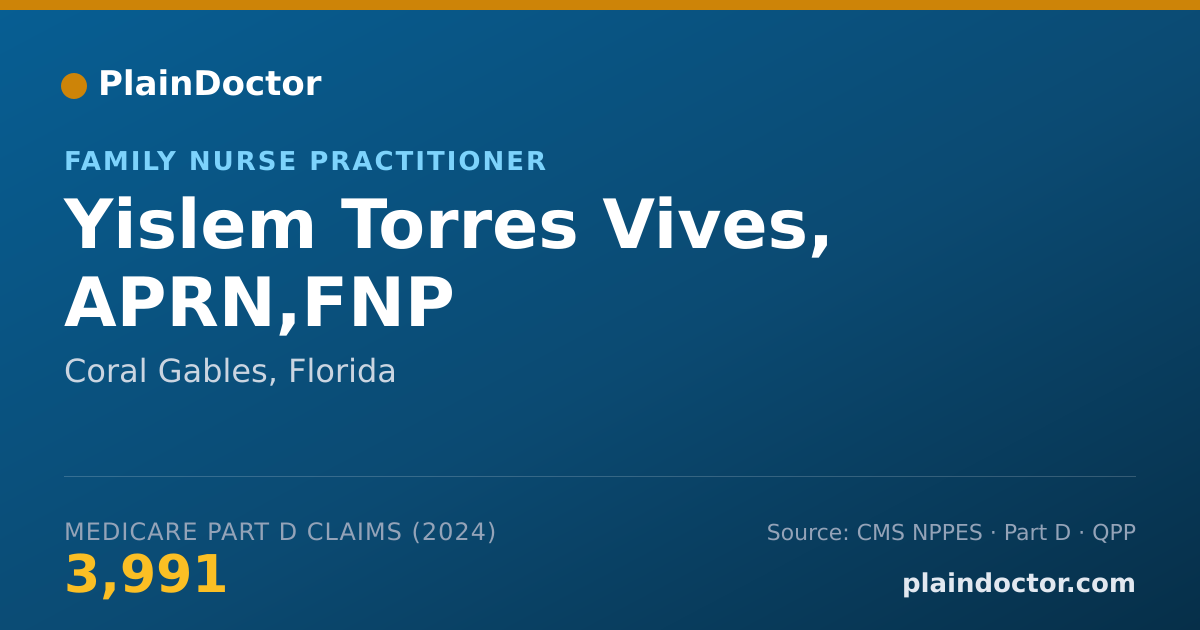 Shareable card for Yislem Torres Vives, APRN,FNP - Family Nurse Practitioner, Coral Gables, FL