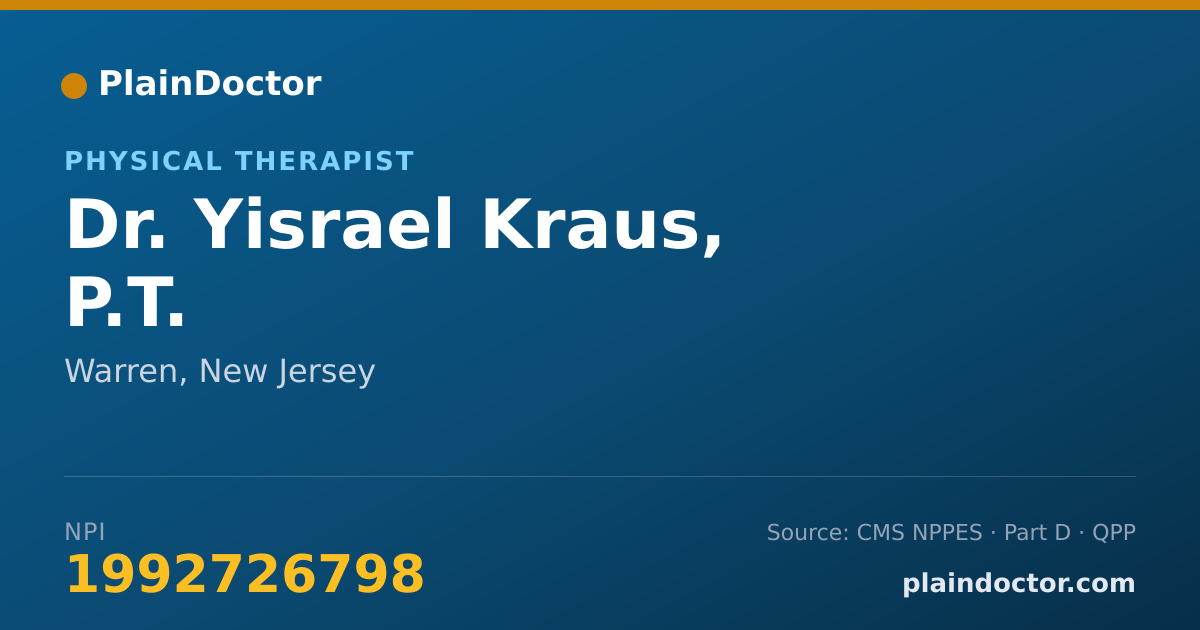 Shareable card for Yisrael Kraus, P.T. - Physical Therapist, Warren, NJ