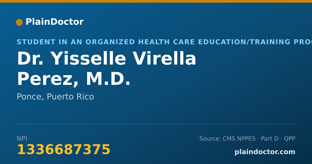 Shareable card for Yisselle Virella Perez, M.D. - Student in an Organized Health Care Education/Training Program, Ponce, PR