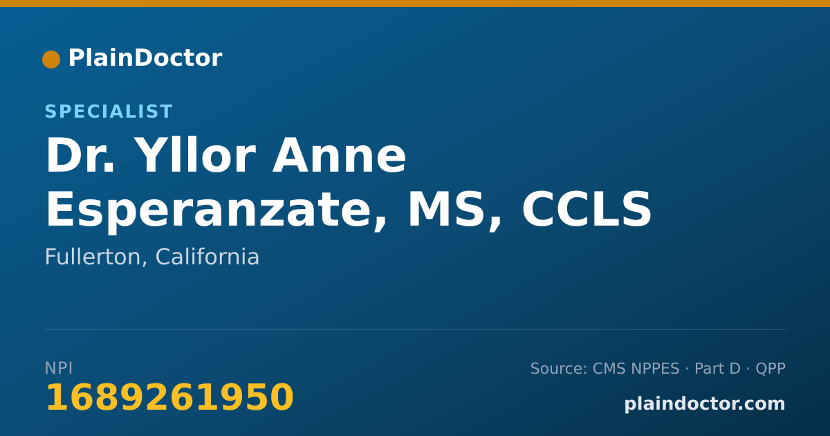 Shareable card for Yllor Anne Esperanzate, MS, CCLS - Specialist, Fullerton, CA
