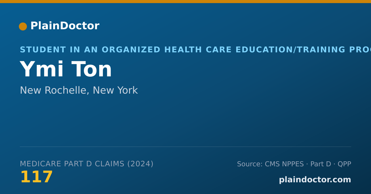 Shareable card for Ymi Ton - Student in an Organized Health Care Education/Training Program, New Rochelle, NY