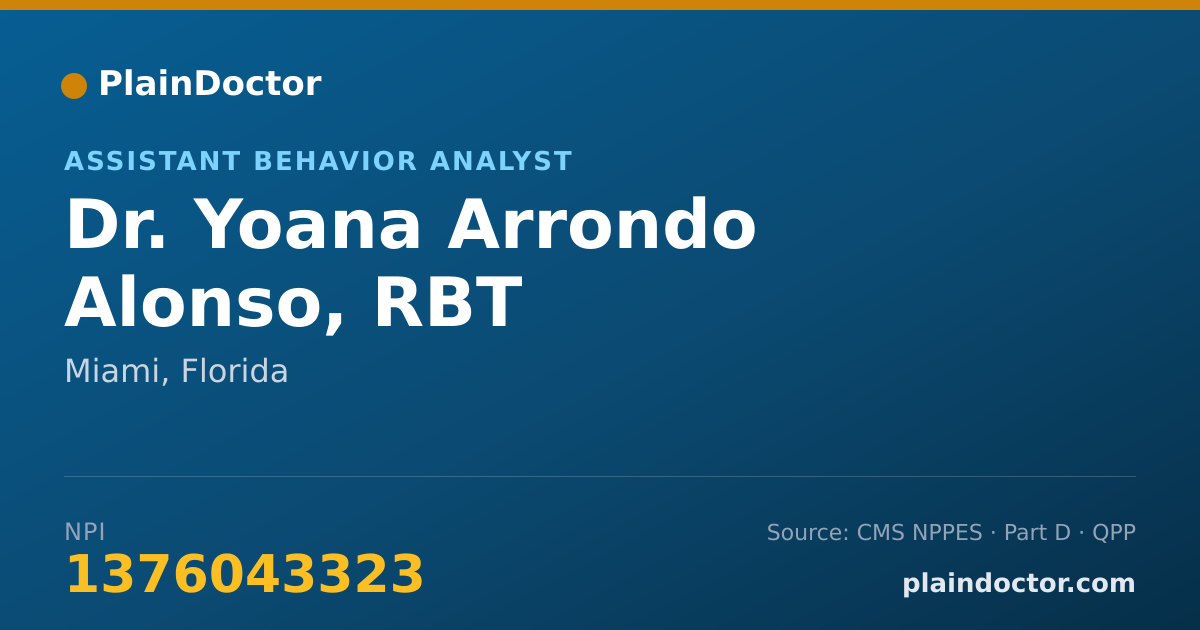 Shareable card for Yoana Arrondo Alonso, RBT - Assistant Behavior Analyst, Miami, FL