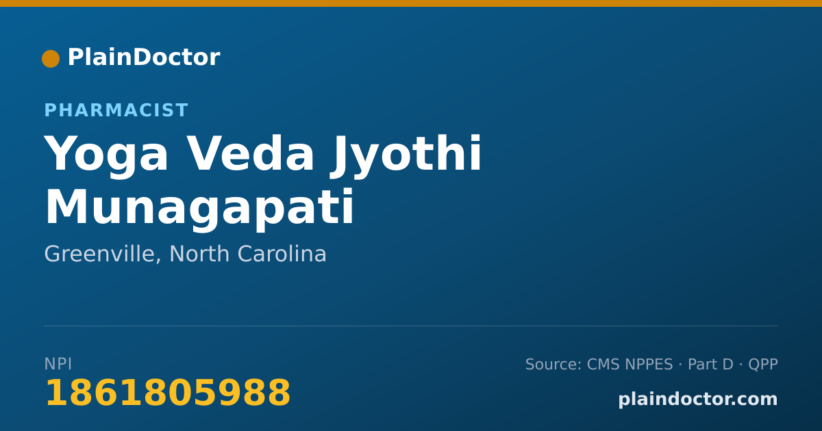 Shareable card for Yoga Veda Jyothi Munagapati - Pharmacist, Greenville, NC