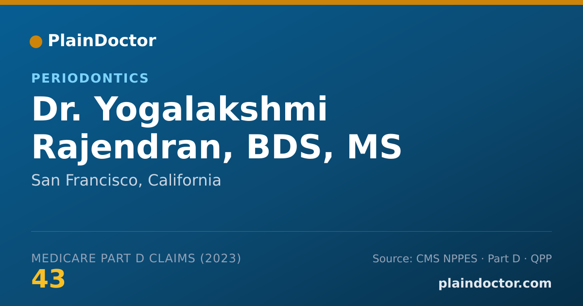 Shareable card for Yogalakshmi Rajendran, BDS, MS - Periodontics, San Francisco, CA