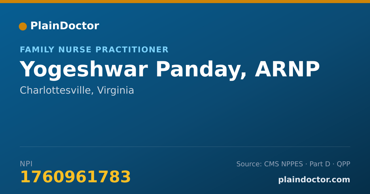 Shareable card for Yogeshwar Panday, ARNP - Family Nurse Practitioner, Charlottesville, VA