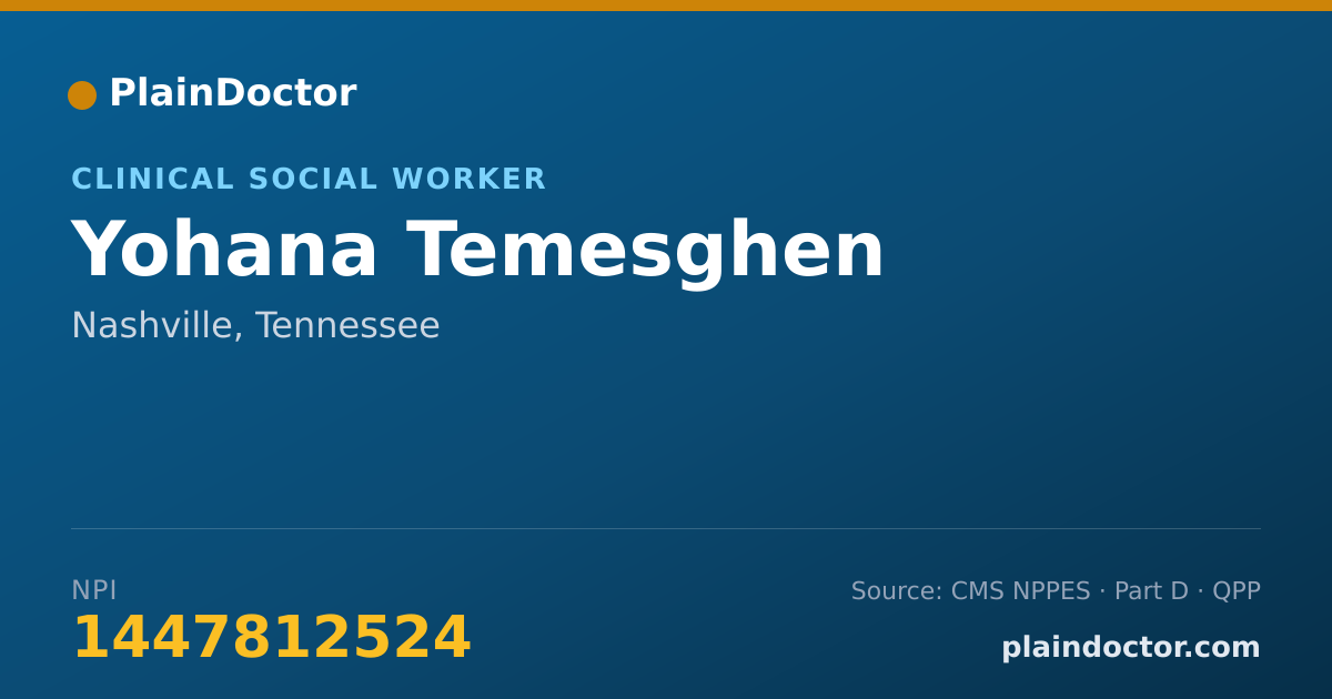 Shareable card for Yohana Temesghen - Clinical Social Worker, Nashville, TN