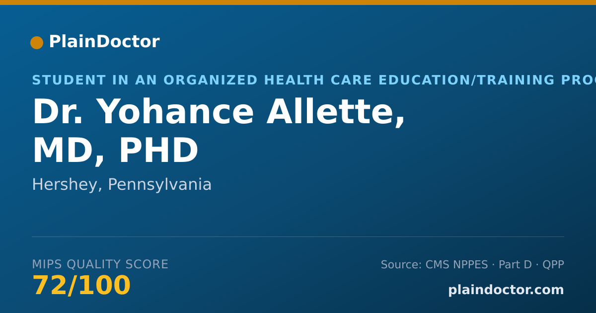 Shareable card for Yohance Allette, MD, PHD - Student in an Organized Health Care Education/Training Program, Hershey, PA
