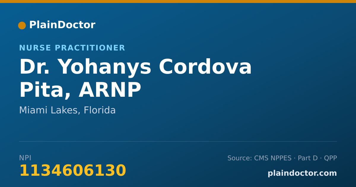 Shareable card for Yohanys Cordova Pita, ARNP - Nurse Practitioner, Miami Lakes, FL