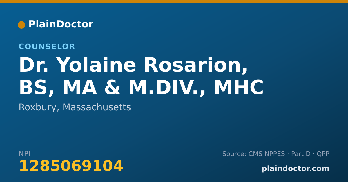 Shareable card for Yolaine Rosarion, BS, MA & M.DIV., MHC - Counselor, Roxbury, MA