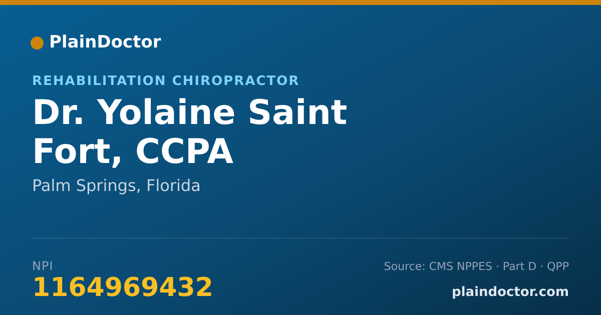 Shareable card for Yolaine Saint Fort, CCPA - Rehabilitation Chiropractor, Palm Springs, FL