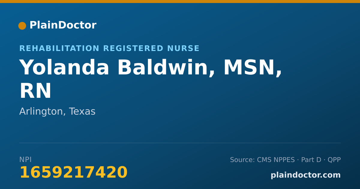 Shareable card for Yolanda Baldwin, MSN, RN - Rehabilitation Registered Nurse, Arlington, TX