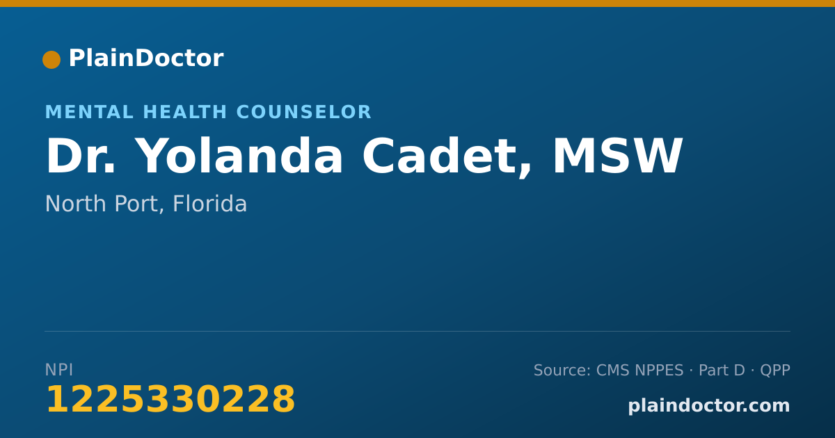 Shareable card for Yolanda Cadet, MSW - Mental Health Counselor, North Port, FL
