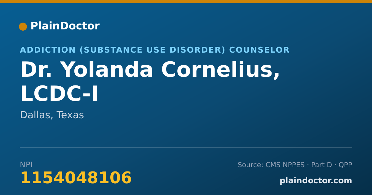 Shareable card for Yolanda Cornelius, LCDC-I - Addiction (Substance Use Disorder) Counselor, Dallas, TX