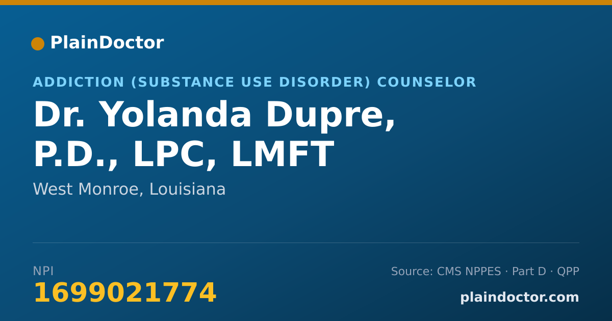 Shareable card for Yolanda Dupre, P.D., LPC, LMFT - Addiction (Substance Use Disorder) Counselor, West Monroe, LA