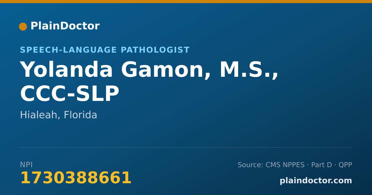 Shareable card for Yolanda Gamon, M.S., CCC-SLP - Speech-Language Pathologist, Hialeah, FL