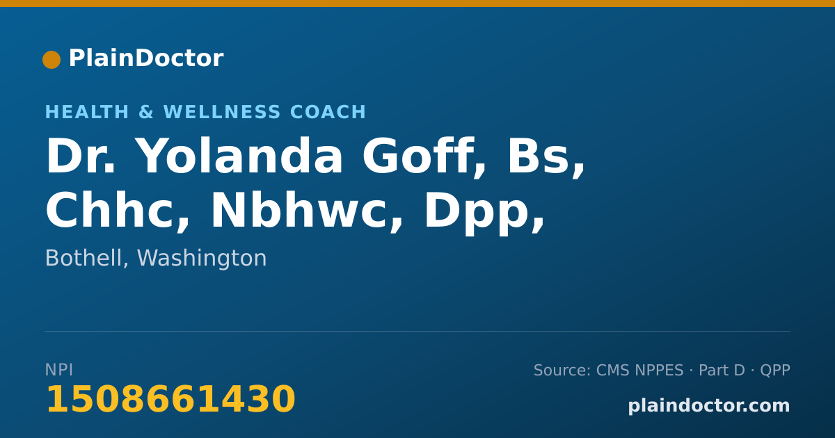 Shareable card for Yolanda Goff, Bs, Chhc, Nbhwc, Dpp, HEALTH COACH - Health & Wellness Coach, Bothell, WA
