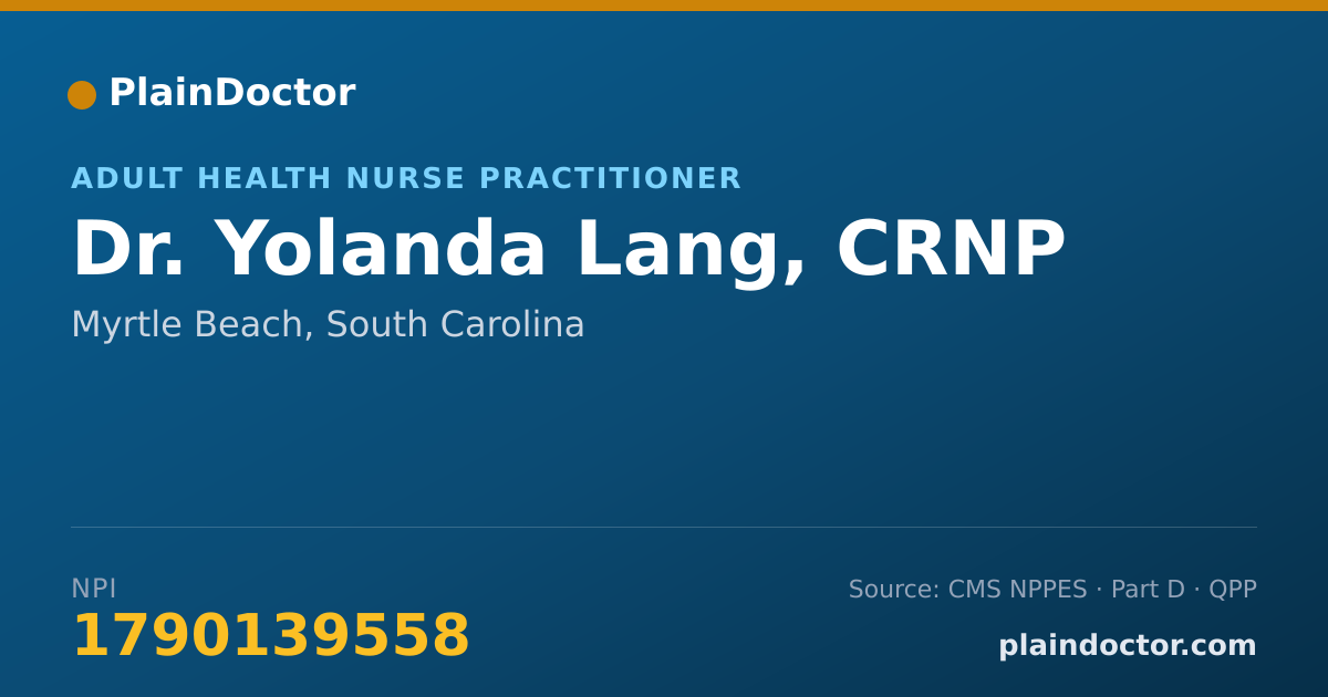 Shareable card for Yolanda Lang, CRNP - Adult Health Nurse Practitioner, Myrtle Beach, SC