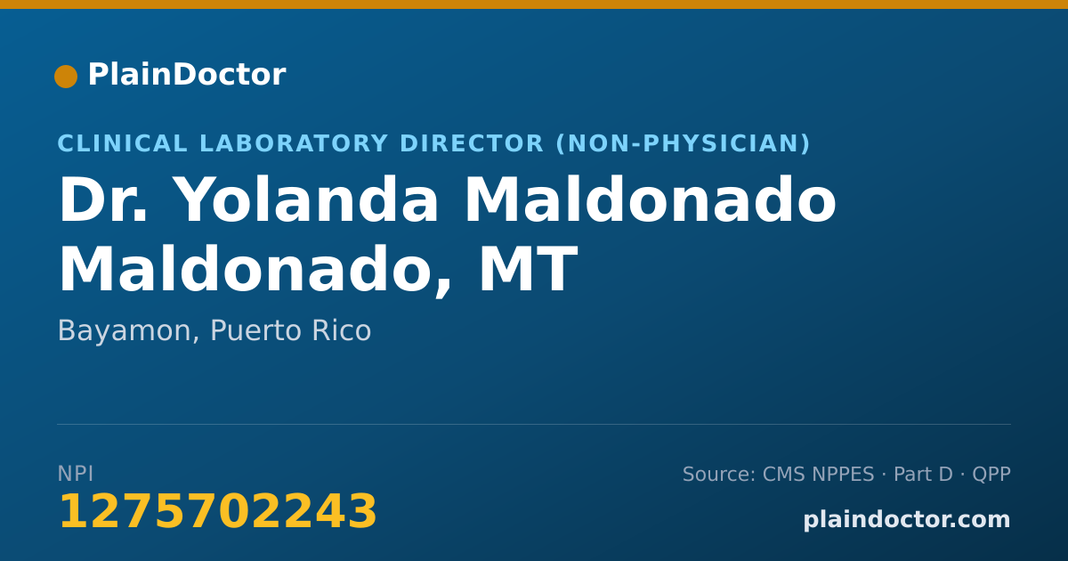 Shareable card for Yolanda Maldonado Maldonado, MT - Clinical Laboratory Director (Non-physician), Bayamon, PR