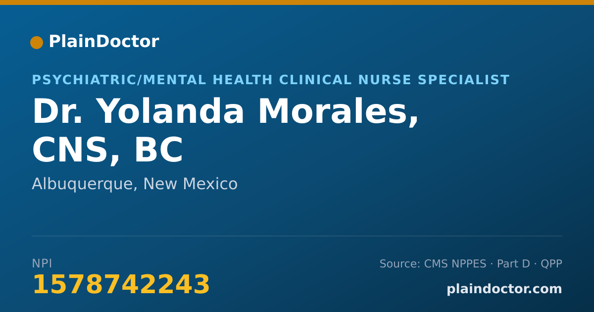 Shareable card for Yolanda Morales, CNS, BC - Psychiatric/Mental Health Clinical Nurse Specialist, Albuquerque, NM
