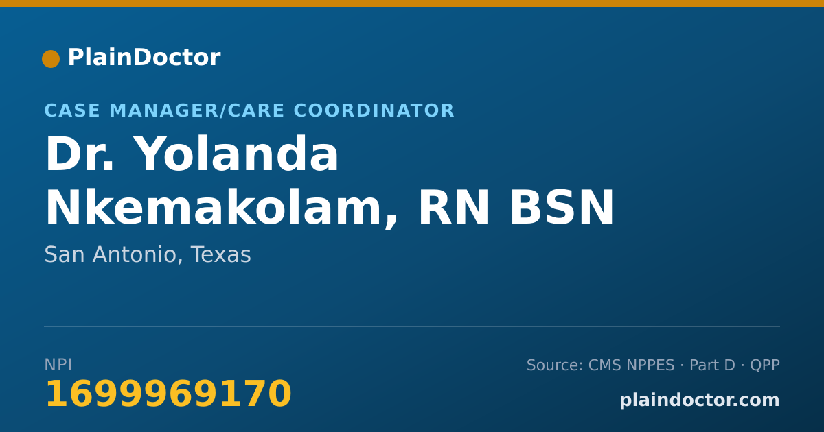 Shareable card for Yolanda Nkemakolam, RN BSN - Case Manager/Care Coordinator, San Antonio, TX