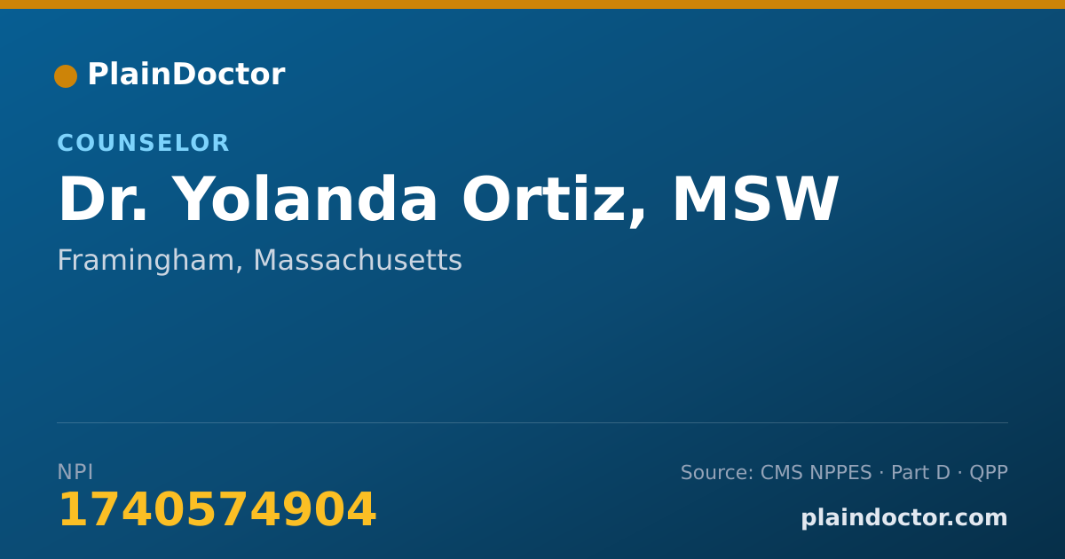 Shareable card for Yolanda Ortiz, MSW - Counselor, Framingham, MA